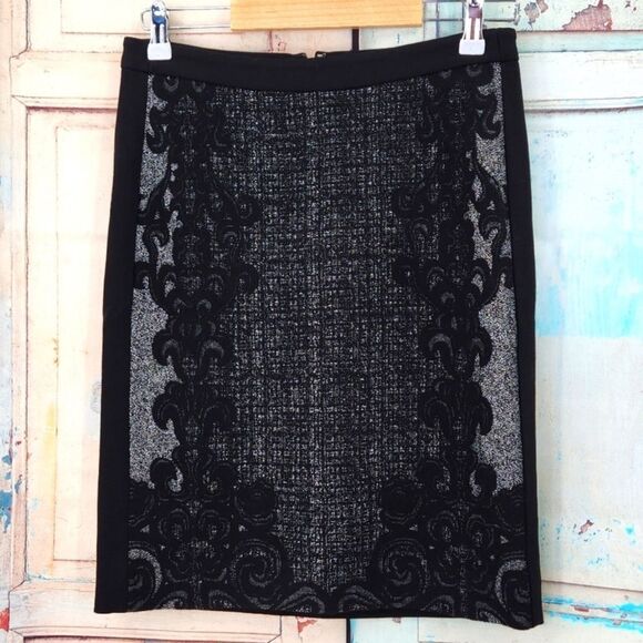 Diane Von Furstenberg Wool Blend Black Floral Lace Pencil Skirt Size 8 - Picture 5 of 9